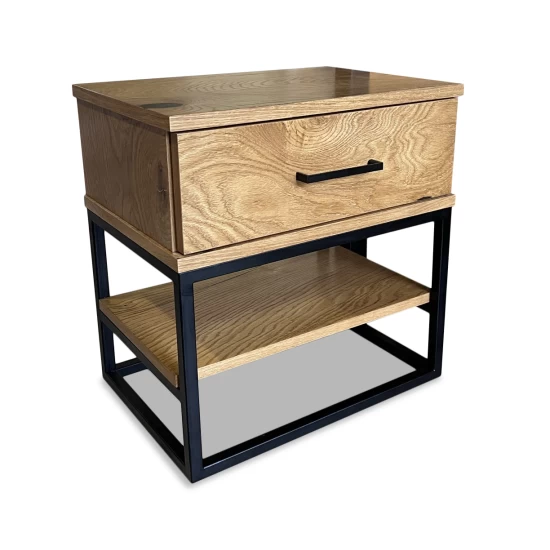 Szafka nocna dębowa 1S1P Karmel, metalowa szafka w stylu loft
