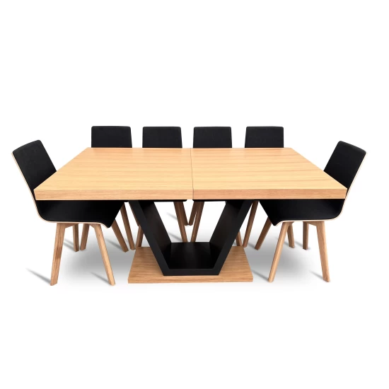 Stół z krzesłami, stół rozkładany 160/90 + 2x40 cm SJ80 + 6 krzeseł Luka