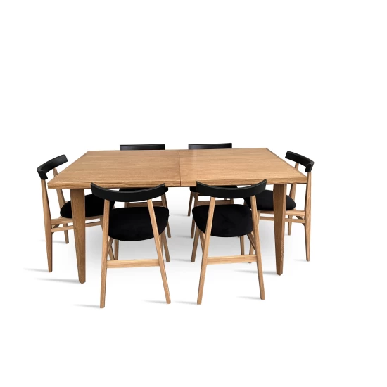 Stół z krzesłami, stół rozkładany 160/90 + 1x50 cm Bonzo + 6 krzeseł loft