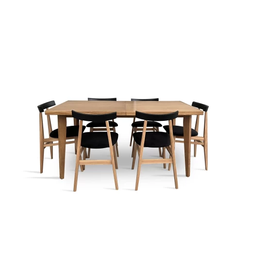 Stół z krzesłami, stół rozkładany 160/90 + 1x50 cm Bonzo + 6 krzeseł loft