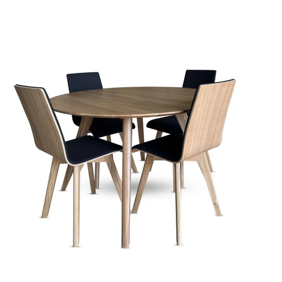 Stół z krzesłami, stół okrągły Renos fi 120 + 4 krzesła Luka z drewna dębowego