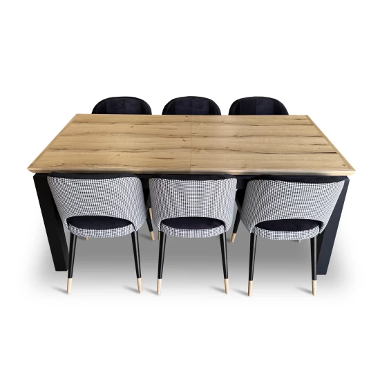 Stół z krzesłami, stół rozkładany Pablo 160/90 + 40 cm + 6 krzeseł KW112