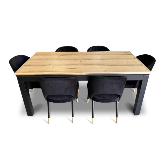 Stół z krzesłami, stół rozkładany Pablo 160/90 + 40 cm + 6 krzeseł KW112