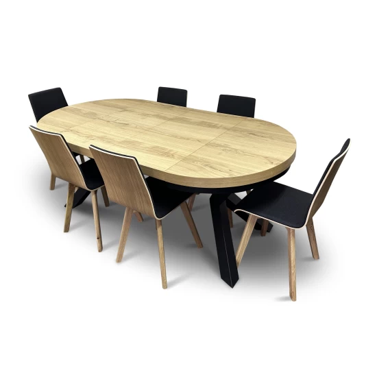 Stół z krzesłami, stół rozkładany fi 100 + 2x50 cm LOFT + 6 krzeseł LUKA