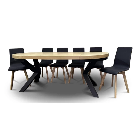Stół z krzesłami, stół rozkładany fi 100 + 2x50 cm LOFT + 6 krzeseł LUKA