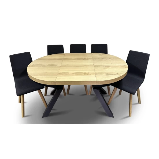 Stół z krzesłami, stół rozkładany fi 100 + 2x50 cm LOFT + 6 krzeseł LUKA