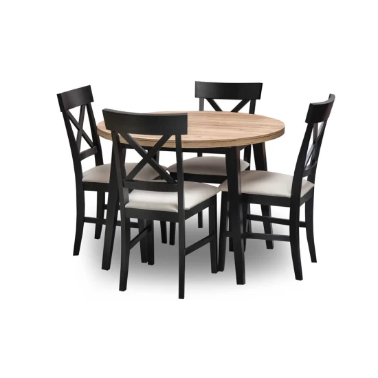 Stół rozkładany SJ75 100 + 40 cm wkładka + 4 krzesła KJ IX