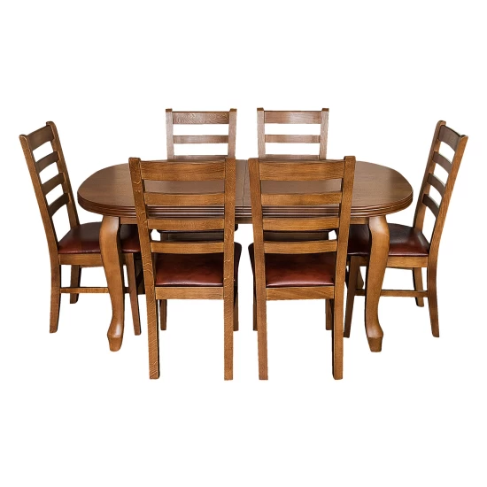 Stół rozkładany 160+2x40 cm Ludwik + 6 Krzeseł CORTEZ Skóra Naturalna