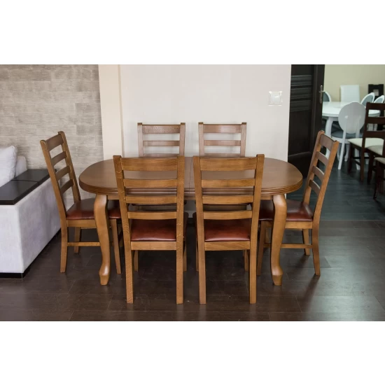 Stół rozkładany 160+2x40 cm Ludwik + 6 Krzeseł CORTEZ Skóra Naturalna
