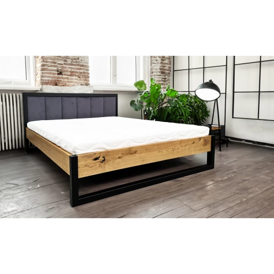 Łóżko metalowe 180x200 cm łóżko do sypialni Karmel II LOFT z tapicerowanym zagłowiem