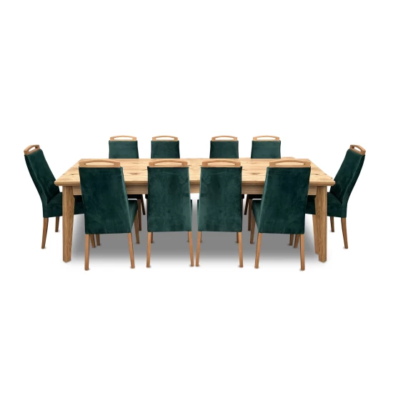 Zestaw mebli: Stół rozkładany, stół dębowy 250/100 + 3x50 cm LUIS Max w stylu LOFT + 10 krzeseł K136