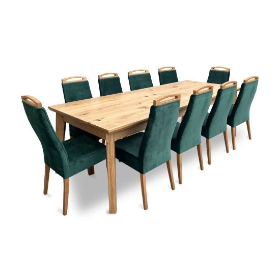 Zestaw mebli: Stół rozkładany, stół dębowy 250/100 + 3x50 cm LUIS Max w stylu LOFT + 10 krzeseł K136