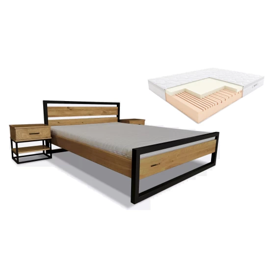Łóżko dębowe 160x200 Karmel z materacem piankowym Hilding Salsa