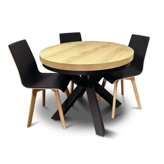 Zestaw Stół rozkładany okrągły LOFT X fi 100 + 4 krzesła LUKA