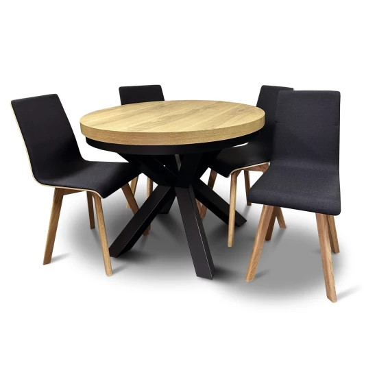 Zestaw Stół rozkładany okrągły LOFT X fi 100 + 4 krzesła LUKA