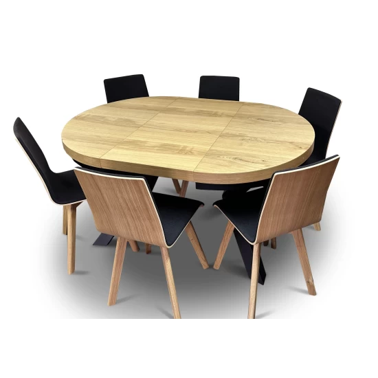 Zestaw Stół rozkładany okrągły LOFT X fi 100 + 4 krzesła LUKA