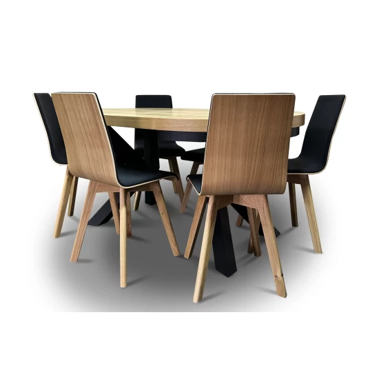 Zestaw Stół rozkładany okrągły LOFT X fi 100 + 4 krzesła LUKA