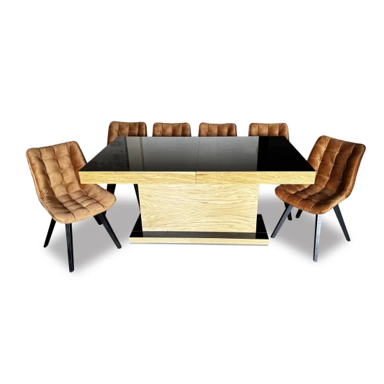 ZESTAW: Stół rozkładany ST10 + Lacobel 160/90 + 2x40 cm + 6 krzeseł Piko