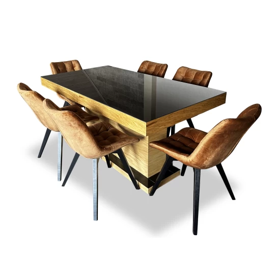 ZESTAW: Stół rozkładany ST10 + Lacobel 160/90 + 2x40 cm + 6 krzeseł Piko