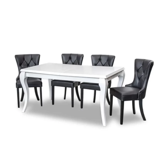 Stół Leonardo 160/90 + 2 x 40 cm wkładka + 6 krzeseł Glam skóra naturalna