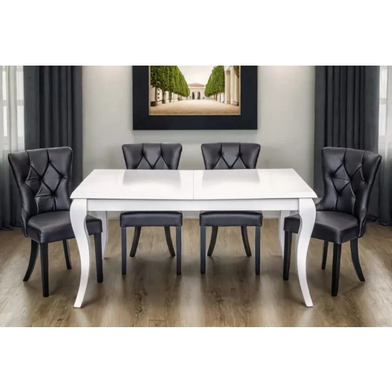 Stół Leonardo 160/90 + 2 x 40 cm wkładka + 6 krzeseł Glam skóra naturalna