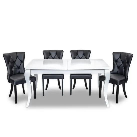 Stół Leonardo 160/90 + 2 x 40 cm wkładka + 6 krzeseł Glam skóra naturalna