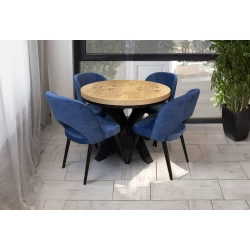 ZESTAW MEBLI: Stół okrągły LOFT 100 + 2x50 cm + 4 krzesła KW112 Pepitka