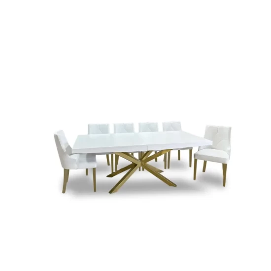 Stół SJ50 180/90 Gold + 6 krzeseł KW100 skóra naturalna