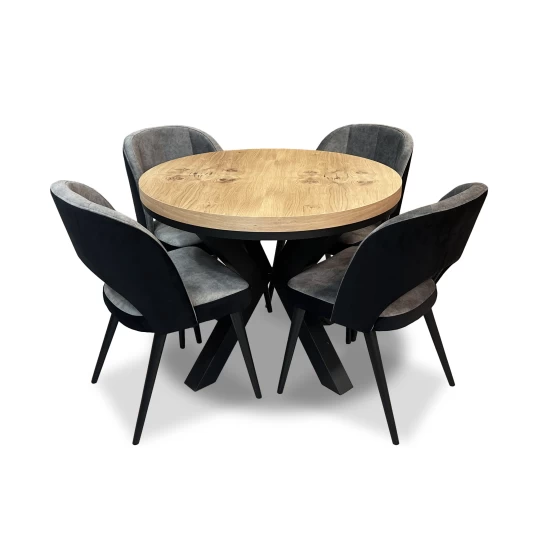 ZESTAW MEBLI: Stół okrągły LOFT 100 + 2x50 cm + 4 krzesła KW112 Pepitka
