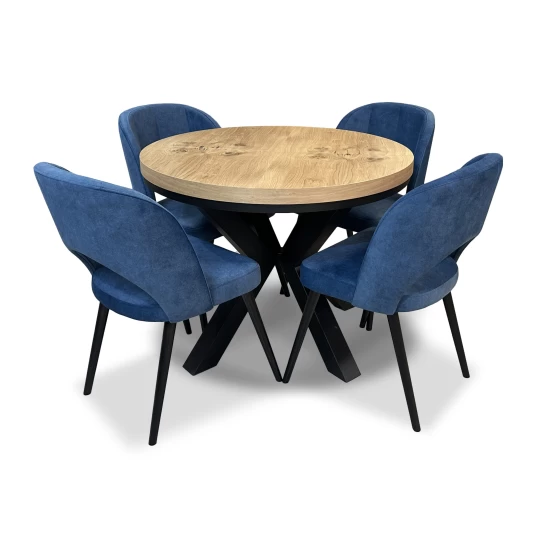 ZESTAW MEBLI: Stół okrągły LOFT 100 + 2x50 cm + 4 krzesła KW112 Pepitka