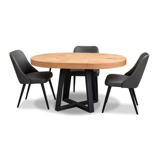 Stół rozkładany Sj971 fi 100 + wkładka 50 cm + 4 krzesła skórzane Filip