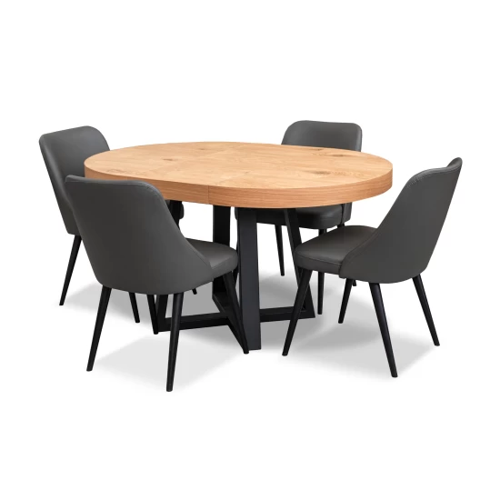 Stół rozkładany Sj971 fi 100 + wkładka 50 cm + 4 krzesła skórzane Filip