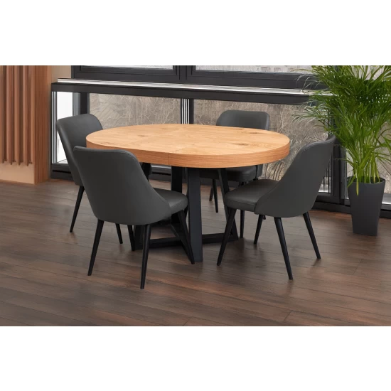 Stół rozkładany Sj971 fi 100 + wkładka 50 cm + 4 krzesła skórzane Filip