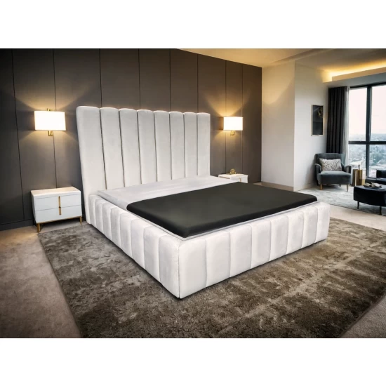 Łóżko tapicerowane GLAM GOLD 180/200 cm ze stelażem w stylu glamour, pojemnik na pościel