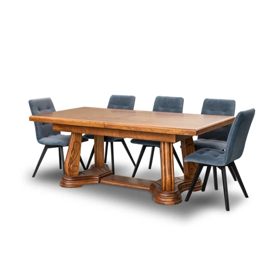 Stół dębowy Capri 200/100 + 2x50 cm + 6 krzeseł KW110