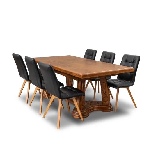 Stół Capri 200/100 + 2x50 cm +6 krzeseł KW110 skóra naturalna