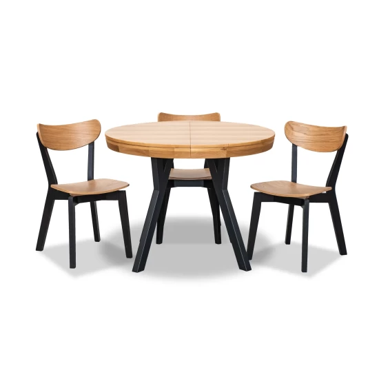 Zestaw mebli: stół okrągły fi 100cm rozkładany Loft III + 4 krzesła Jack