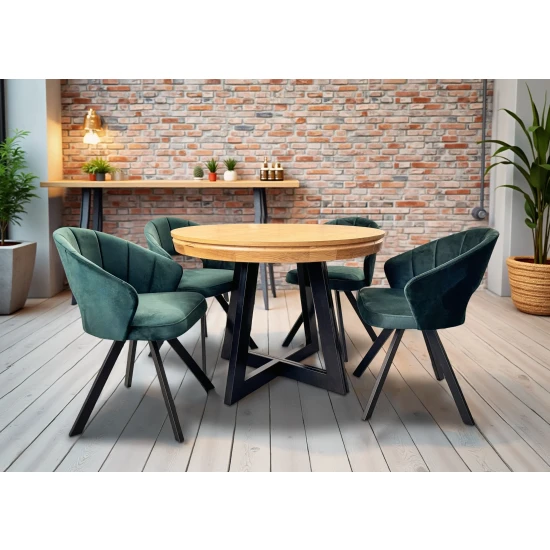 Stół Loft IV 100 cm, 2x wkładki 50 cm + 4 krzesła obrotowe Faro