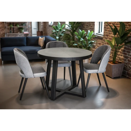 Zestaw: Stół Wj971 black fi100 + 2x wkładki 50 cm + 4 krzesła KW112