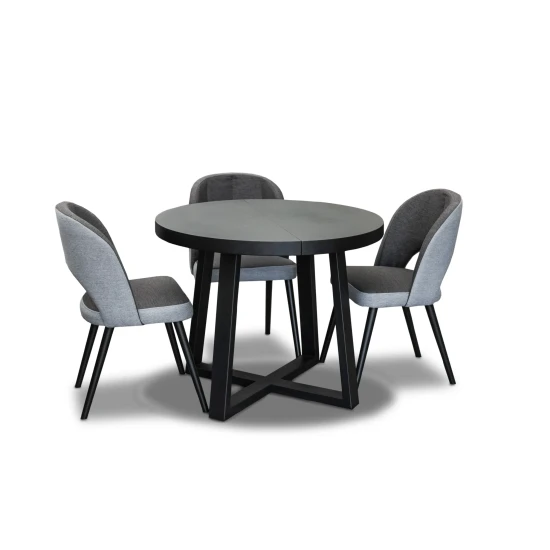 Zestaw: Stół Wj971 black fi100 + 2x wkładki 50 cm + 4 krzesła KW112