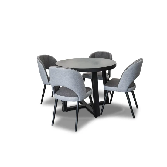 Zestaw: Stół Wj971 black fi100 + 2x wkładki 50 cm + 4 krzesła KW112
