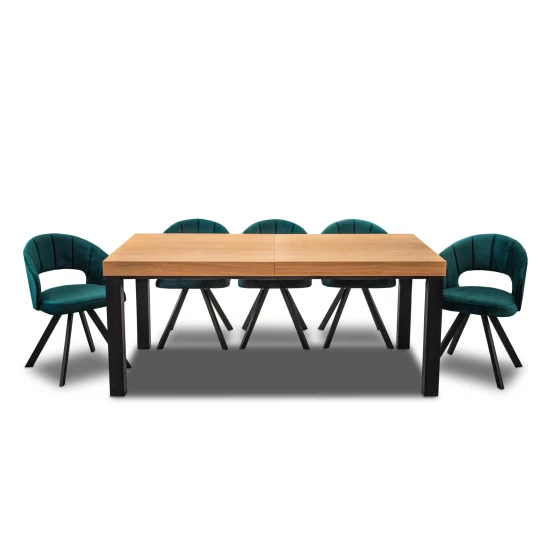 Stół Kuba 160/90 + 2x wkładki 40 cm + 6x krzeseł Faro