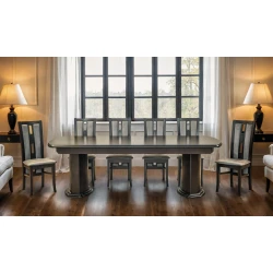 Stół Dalia standard orzech 250/100 + 2 x 50 cm + 8 krzeseł KJ44