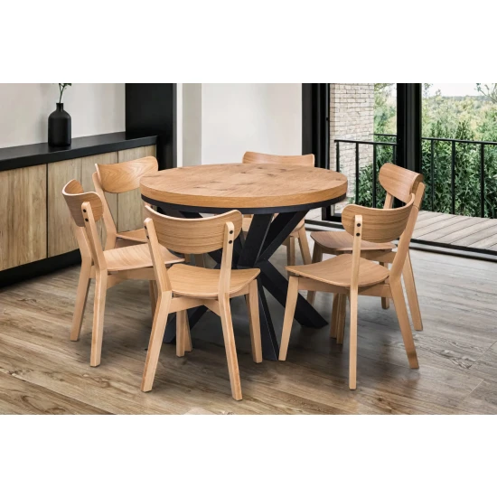 Stół okrągły rozkładany 100 + 2 x 50 cm LOFT + 6 krzeseł Jack