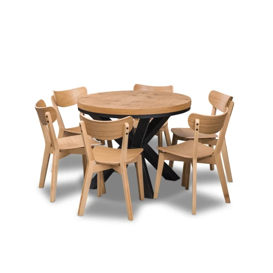 Stół okrągły rozkładany 100 + 2 x 50 cm LOFT + 6 krzeseł Jack