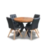 Stół loft X fi 100 + 2 x 50 cm + 6 krzeseł KW110 skóra naturalna