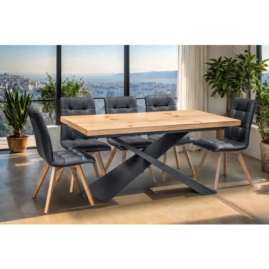 Stół Loft Top 160/90 + 2 x 40 cm + 6 Krzeseł KW110