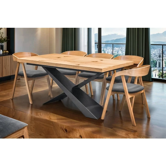 Stół Loft Top P1 200/100 + 2 x 50 cm + 6 krzeseł dębowych X1