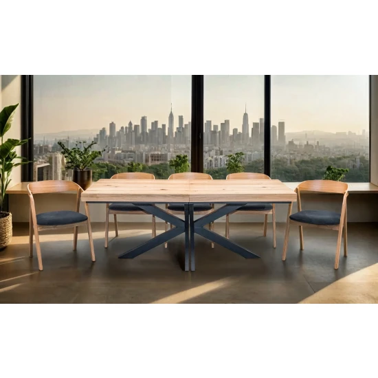 Stół Loft P2 400 cm rozkładany 100×200 + 4×50 cm + 6 Krzeseł dębowych X1