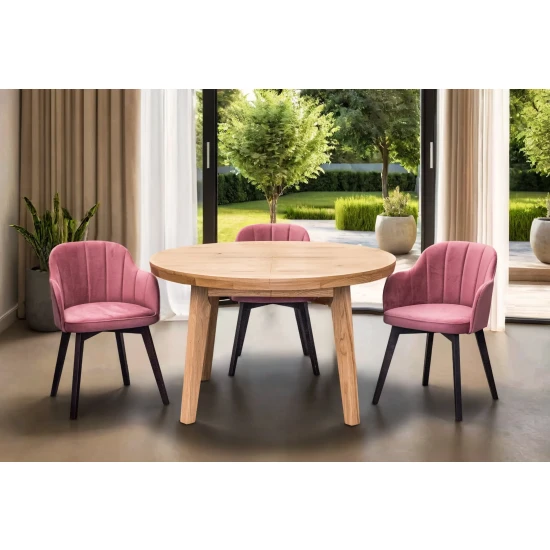Stół dębowy P3 fi 120 cm + 4 krzesła Glow